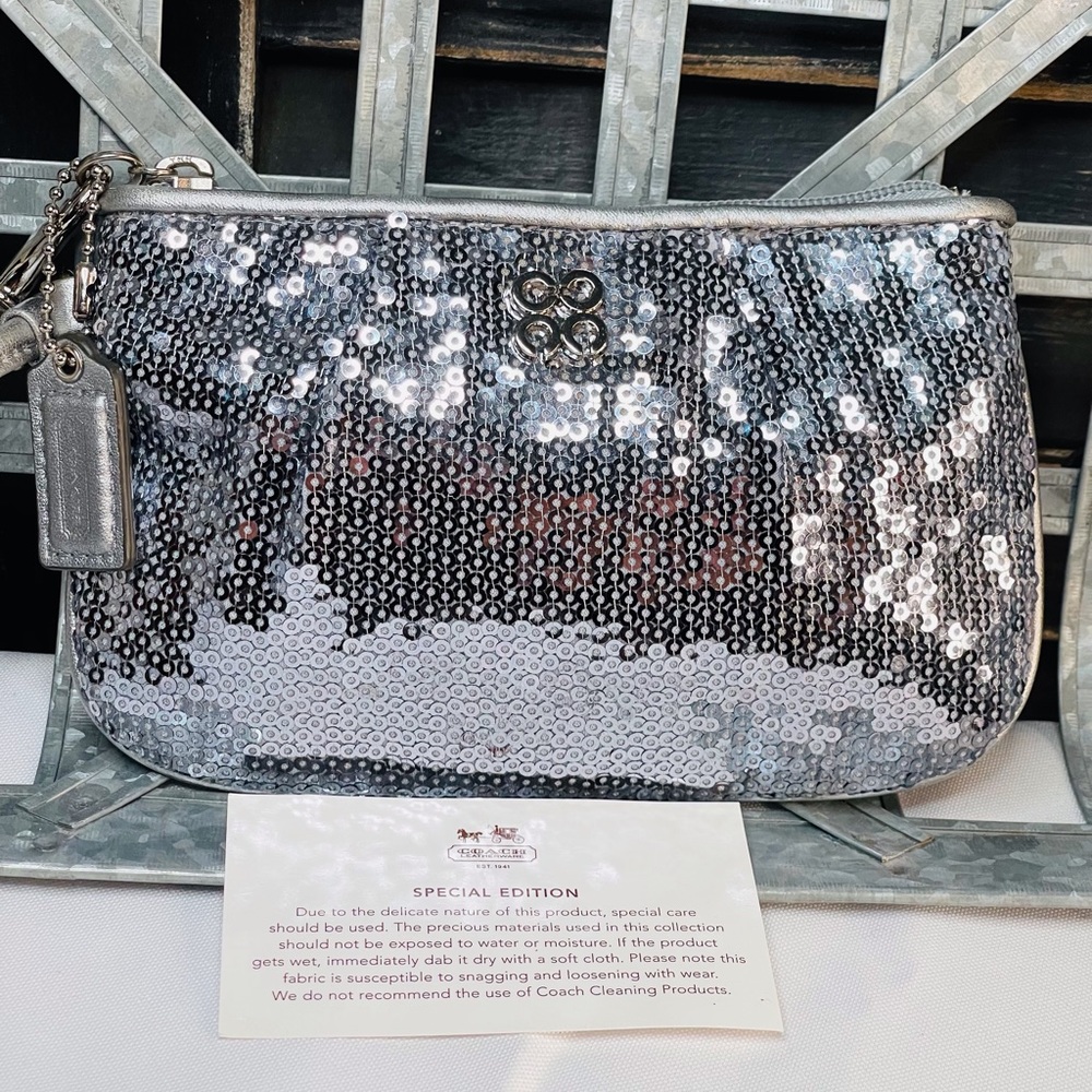 Coach Silver Sequined Wristlet-NWOT-Pink Interior